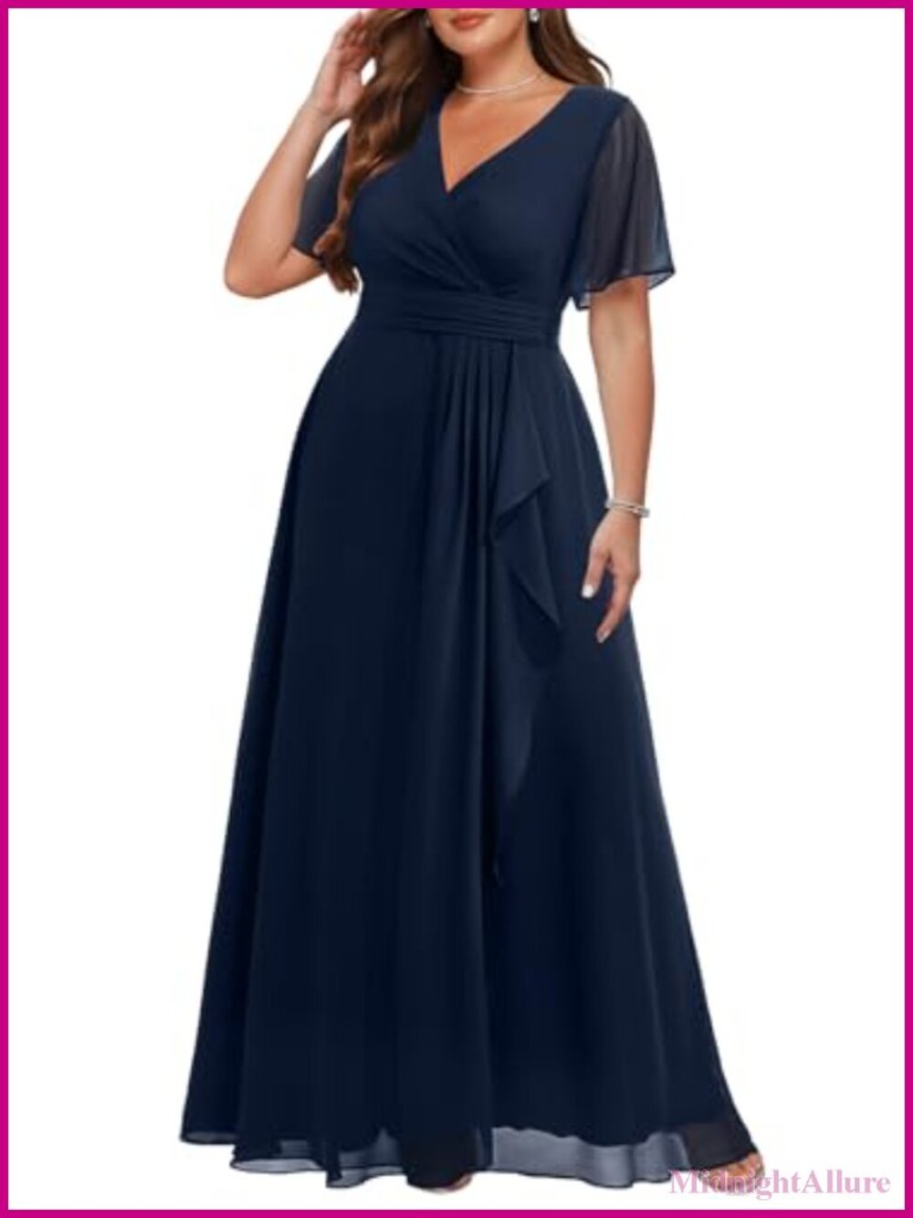 Plus Size Formal Chiffon Dress V Neck Ruffle Long Dress